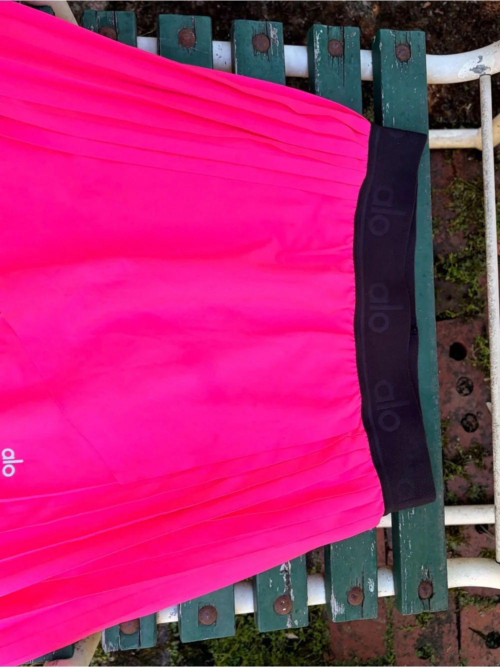 ALO Yoga Hot Pink Pleated Skater Skirt with Black Waistband